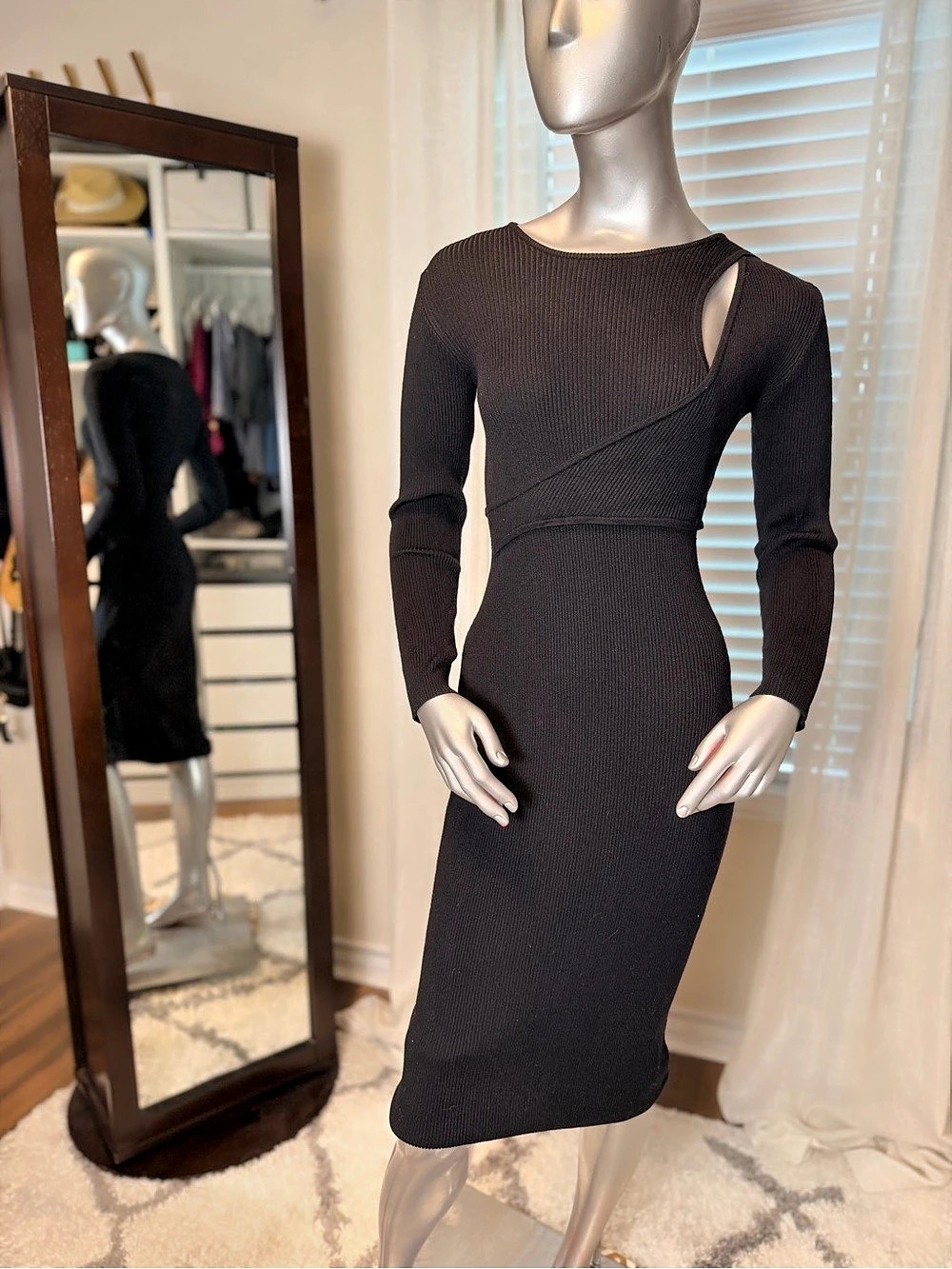 Anthropologie ASTR the Label "Alora" Cutout Ribbed Sweater Dress Small Black